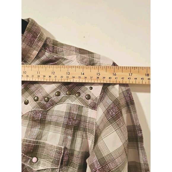 Ariat Women's Studded Pink Plaid Long Sleeve Evelyn Snap Western Shirt Sz Large - Picture 7 of 11